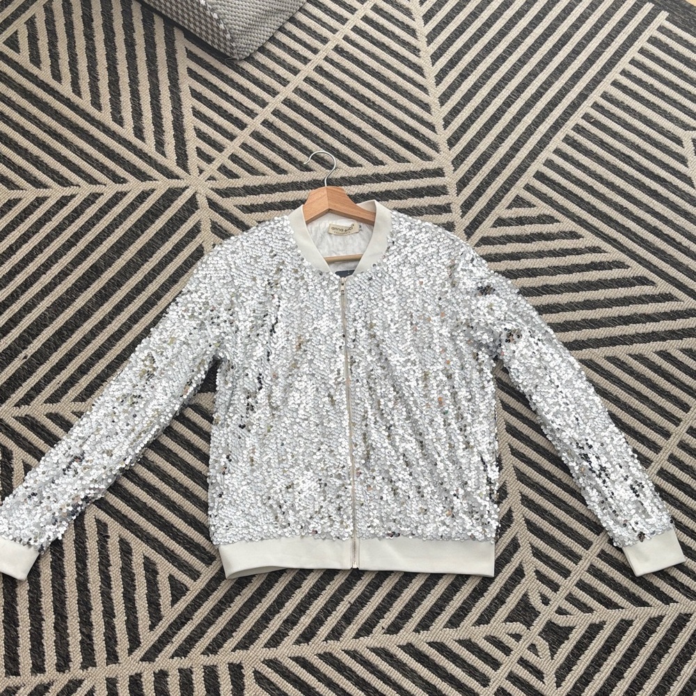 Glamorous Silver Sequin Bomber Jacket NWT